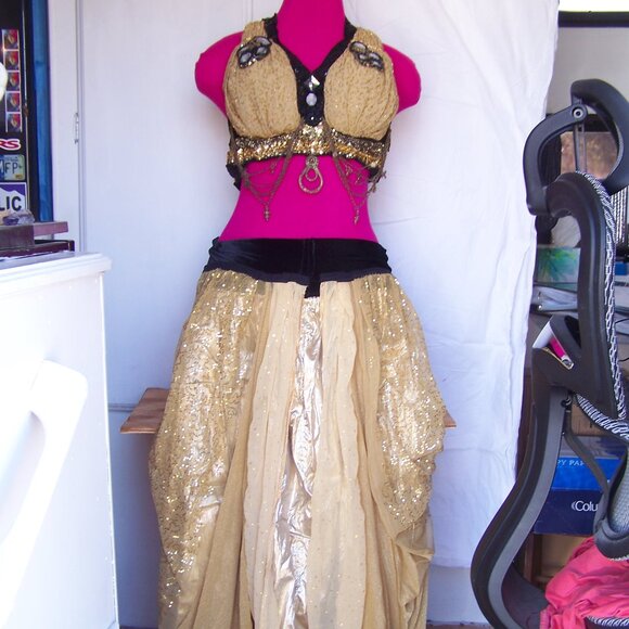 Frederick's of Hollywood Dresses & Skirts - Fredricks Of Hollywood Vintage Gold Beaded/ Sequin Belly Dance Outfit Sz 34D/L